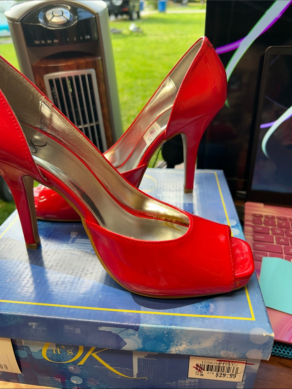 It’s OK Red Patent Peep-Toe High Heel Pumps Size 8 1/2 M